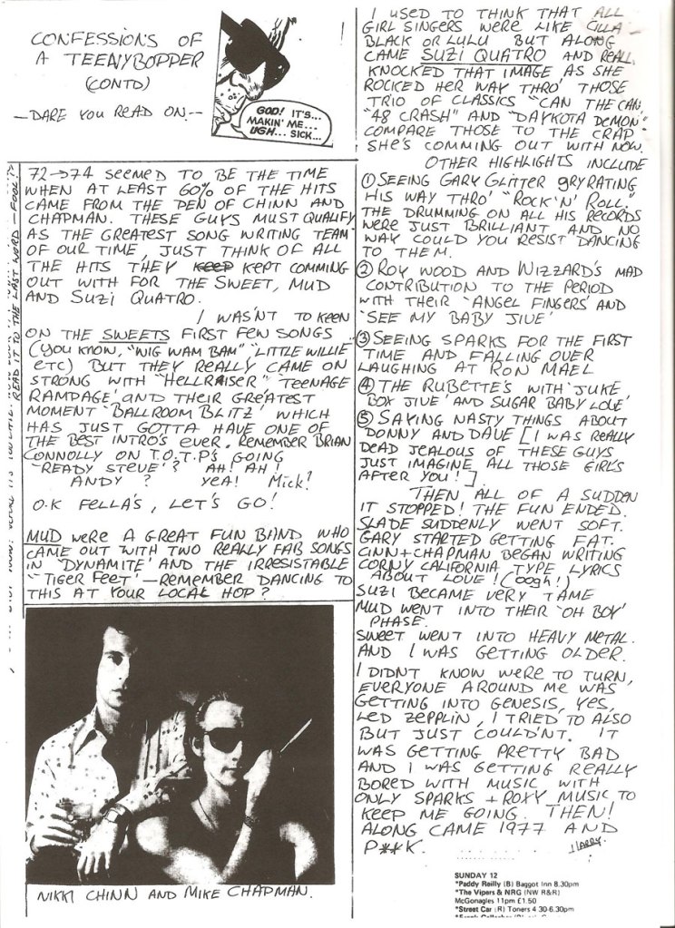 confessions of a teeny bopper 2 too late fanzine 1978 Glam Rock