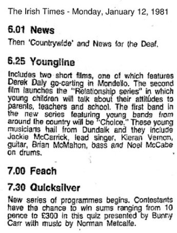 irish times tv listings rte1 youngline Jan 12 1981
