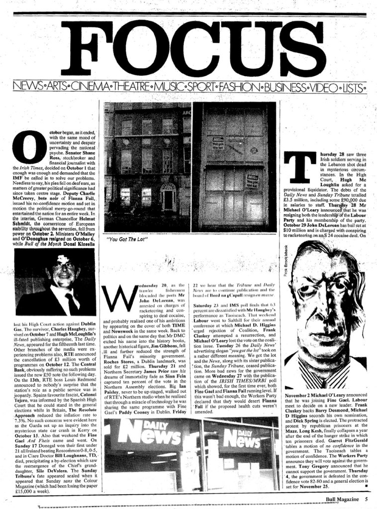 Bull Magazine issue 1 Focus Article Shane Ross Gen Election Nov 1982 Bull Magazine issue 1 Focus Article Shane Ross Gen Election Nov 1982
