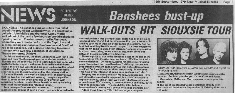 banshees split Aberdeen Belfast NME 1979