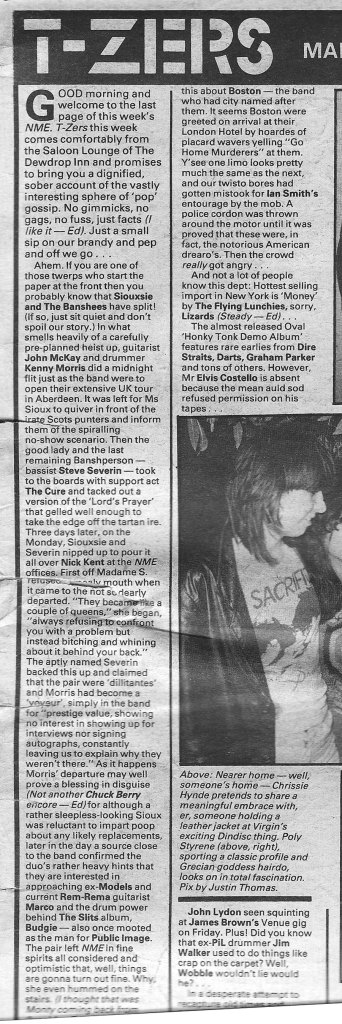 banshees split 1979 belfast NME aberdeen