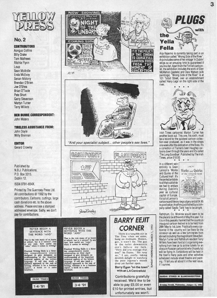 Yellow Press Ireland Comic Magazine 1992 page 3