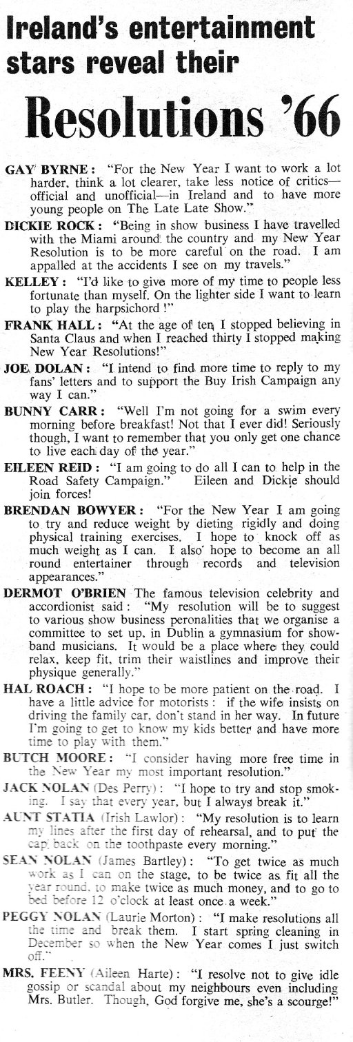 1966 new year resolutions irish showbiz