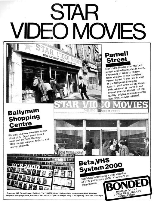 star video shop advert parnell st Dublin1  1982