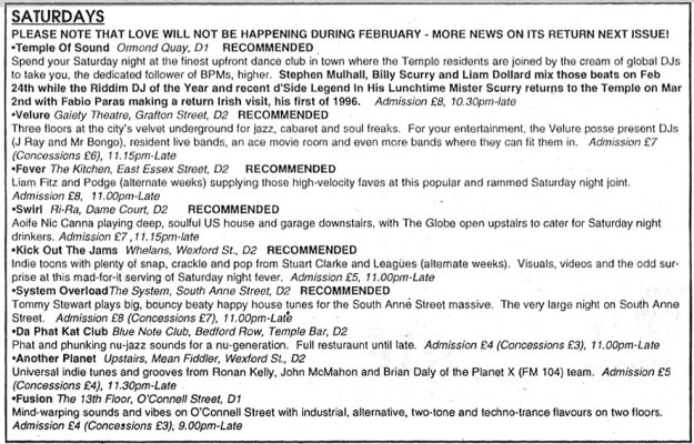 saturday nightclubs dublin 1996