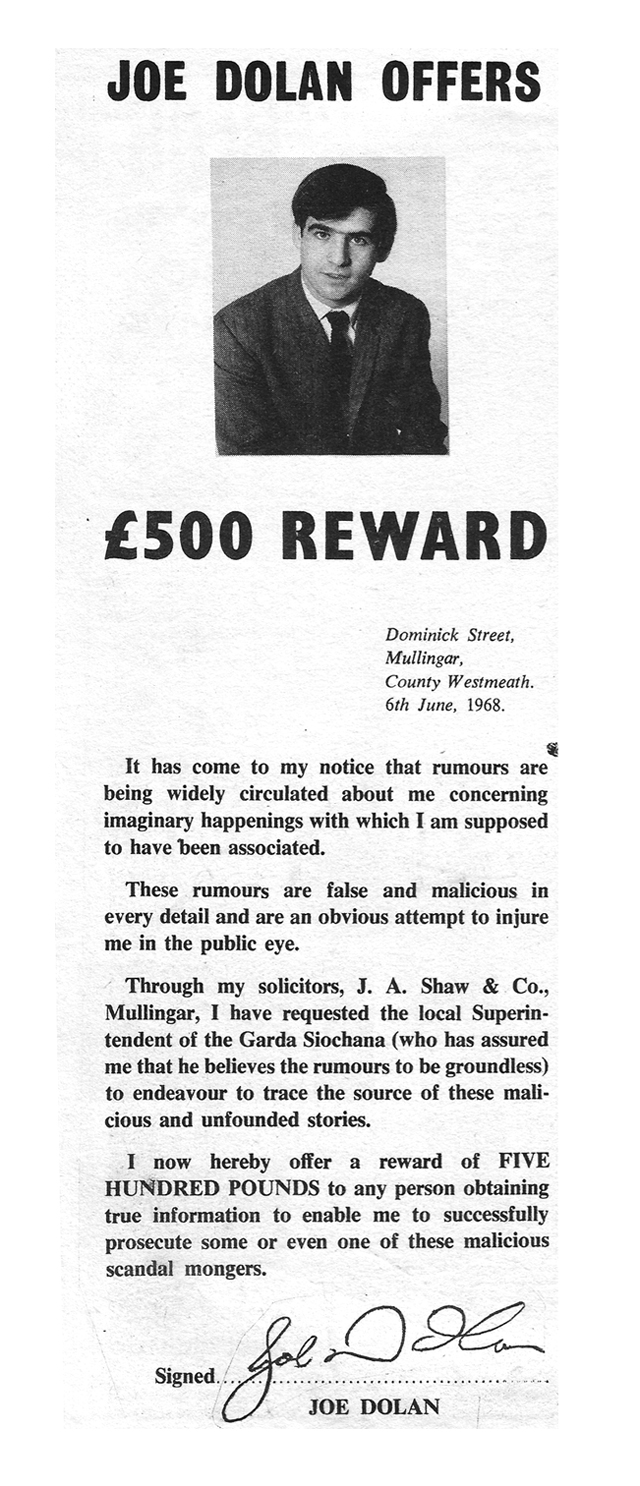 advert- reward -joe-dolan rumour mongers