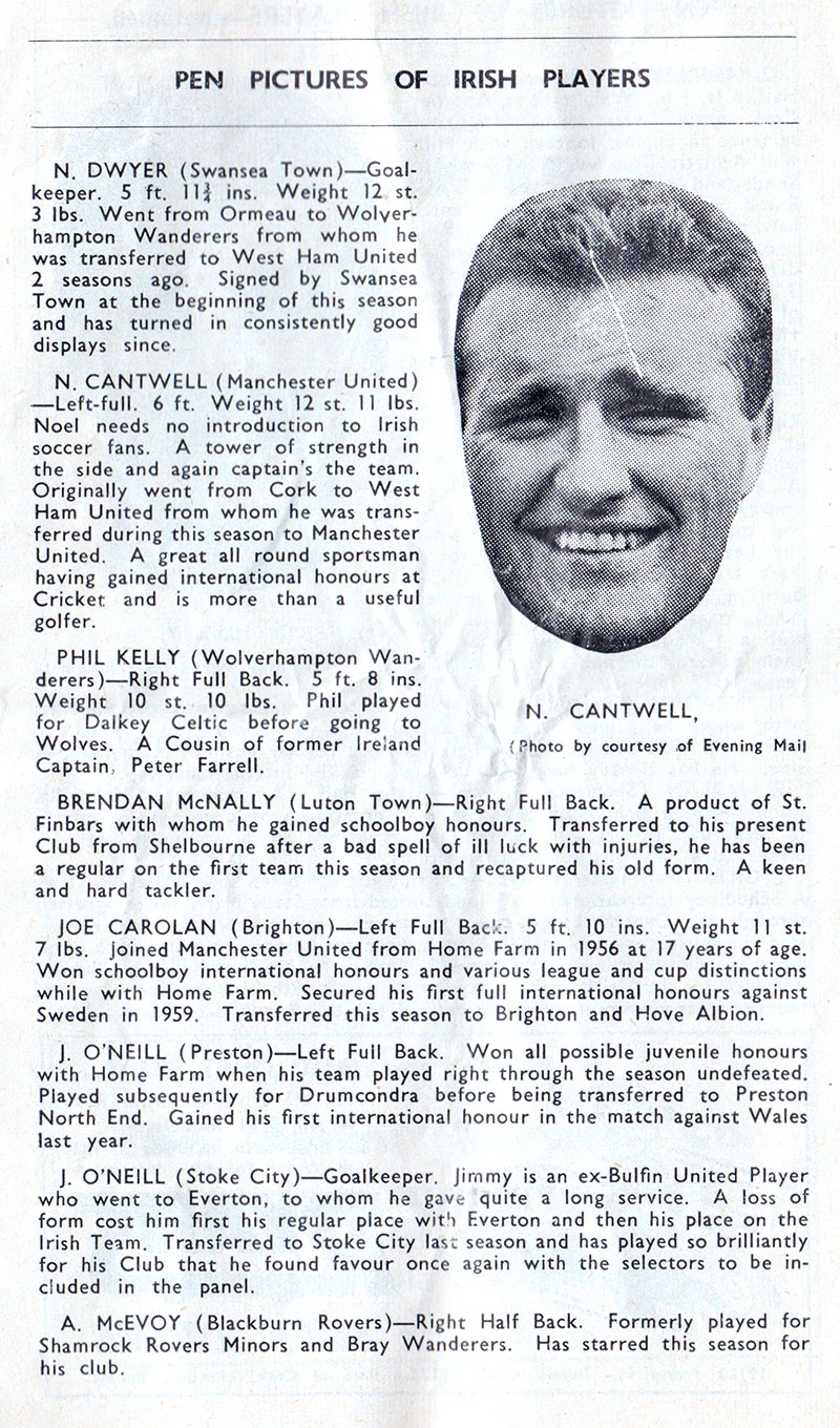 pen-pictures - noel-cantwell-ireland-1961